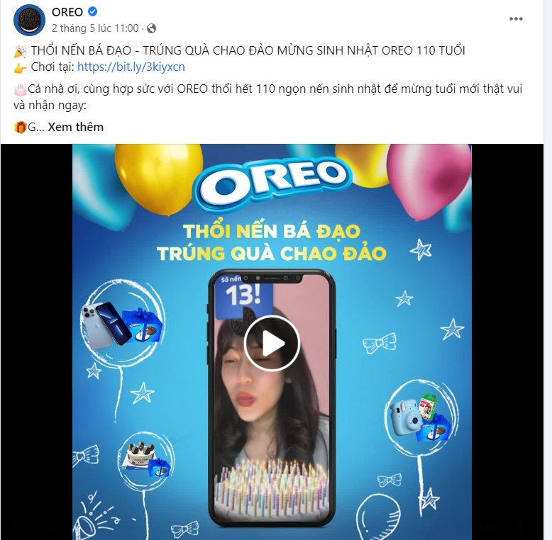 OREO thường xuyên tổ chức các cuộc thi trên Fanpage của mình để thu hút khách hàng