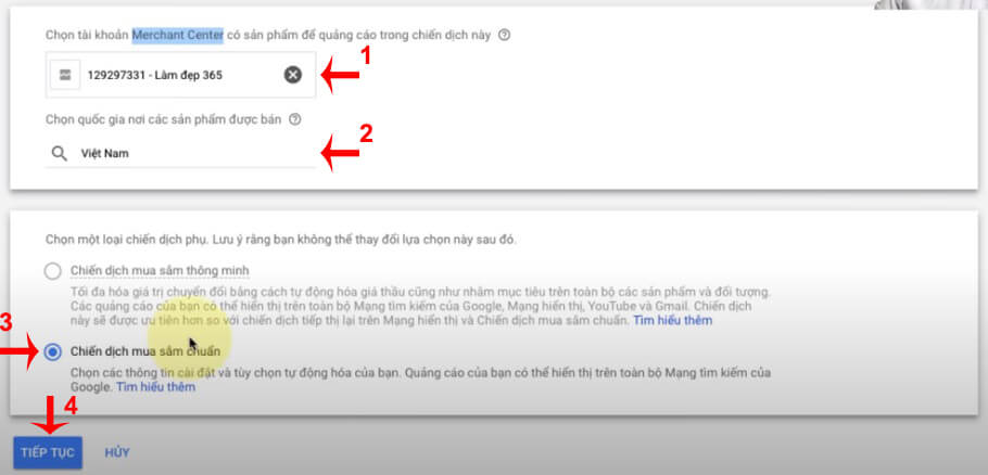 Tạo chiến dịch mua sắm 2