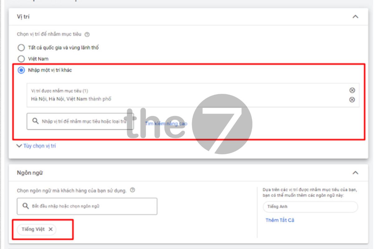 Nhấn vào mục “nhập một vị trí khác” để đặt địa điểm quảng cáo