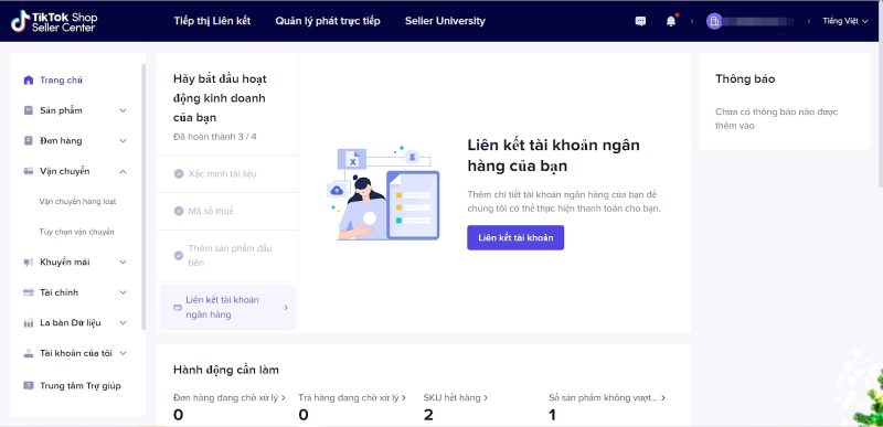 Thanh công cụ TikTok shop có nhiều tùy chọn cho nhà bán hàng