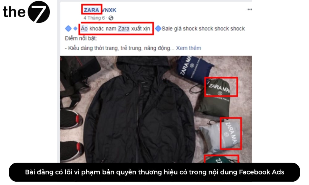 Ví dụ lỗi vi phạm bản quyền thương hiệu có trong nội dung Facebook Ads