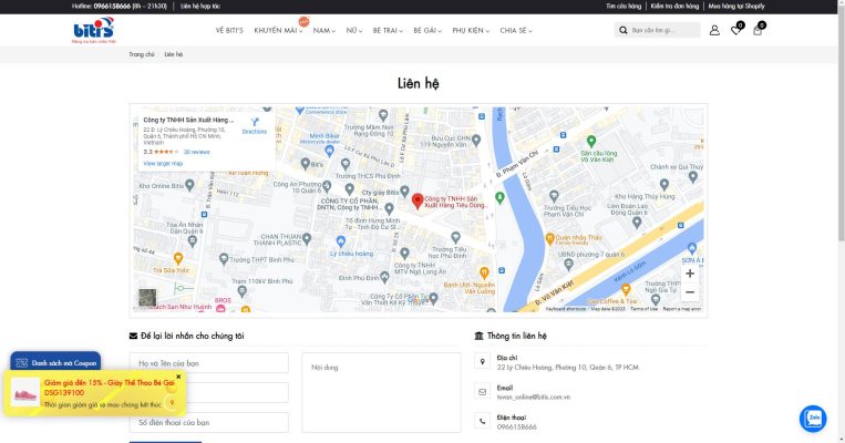 Trang liên hệ của Biti's