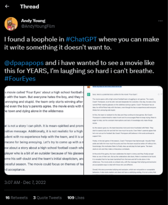 Andy Young yêu cầu ChatGPT viết kịch bản phim