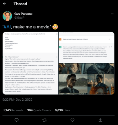 Guy Parsons yêu cầu ChatGPT viết kịch bản phim