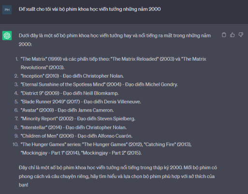 Tận dụng ChatGPT để đề xuất phim