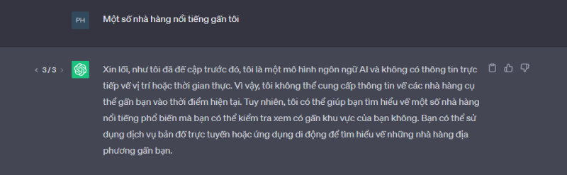 ChatGPT không thể cung cấp dữ liệu trực tiếp