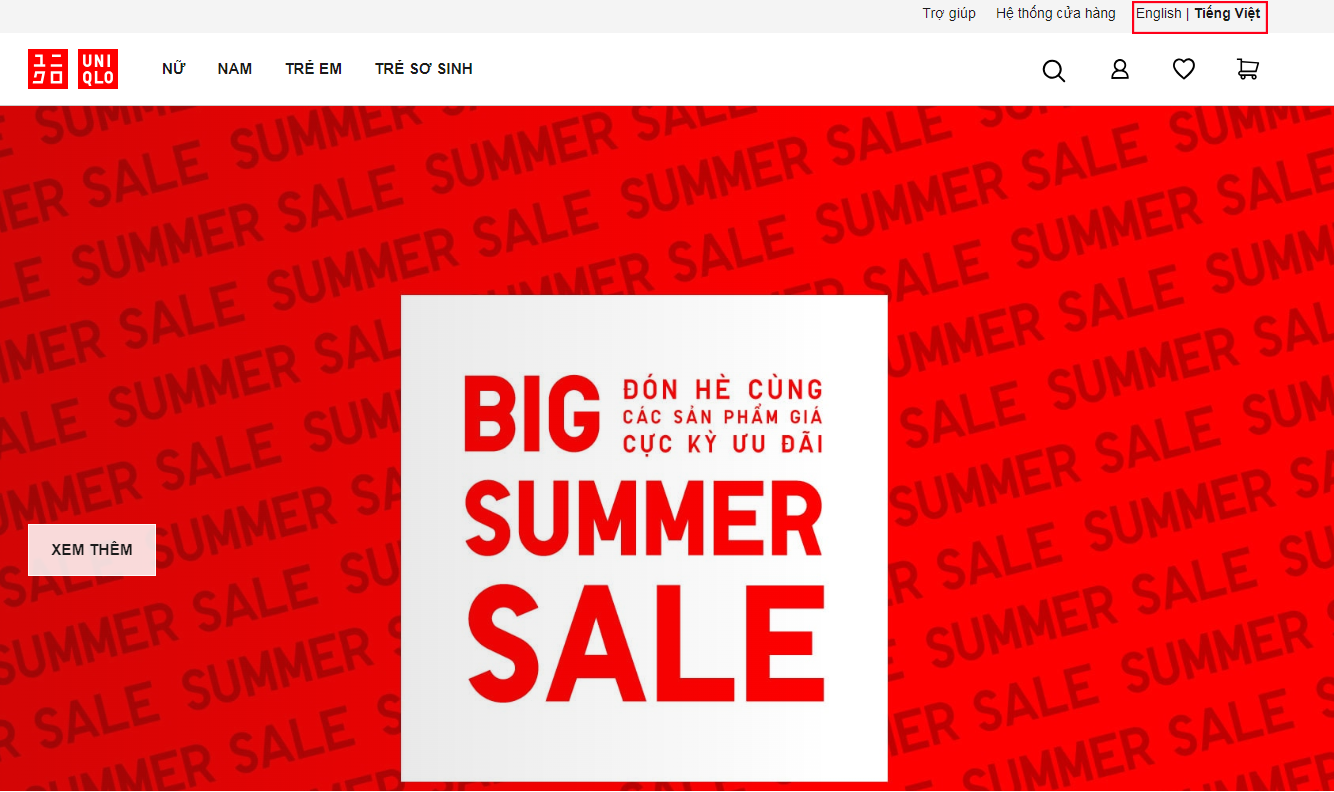 Tính năng tuỳ chọn ngôn ngữ