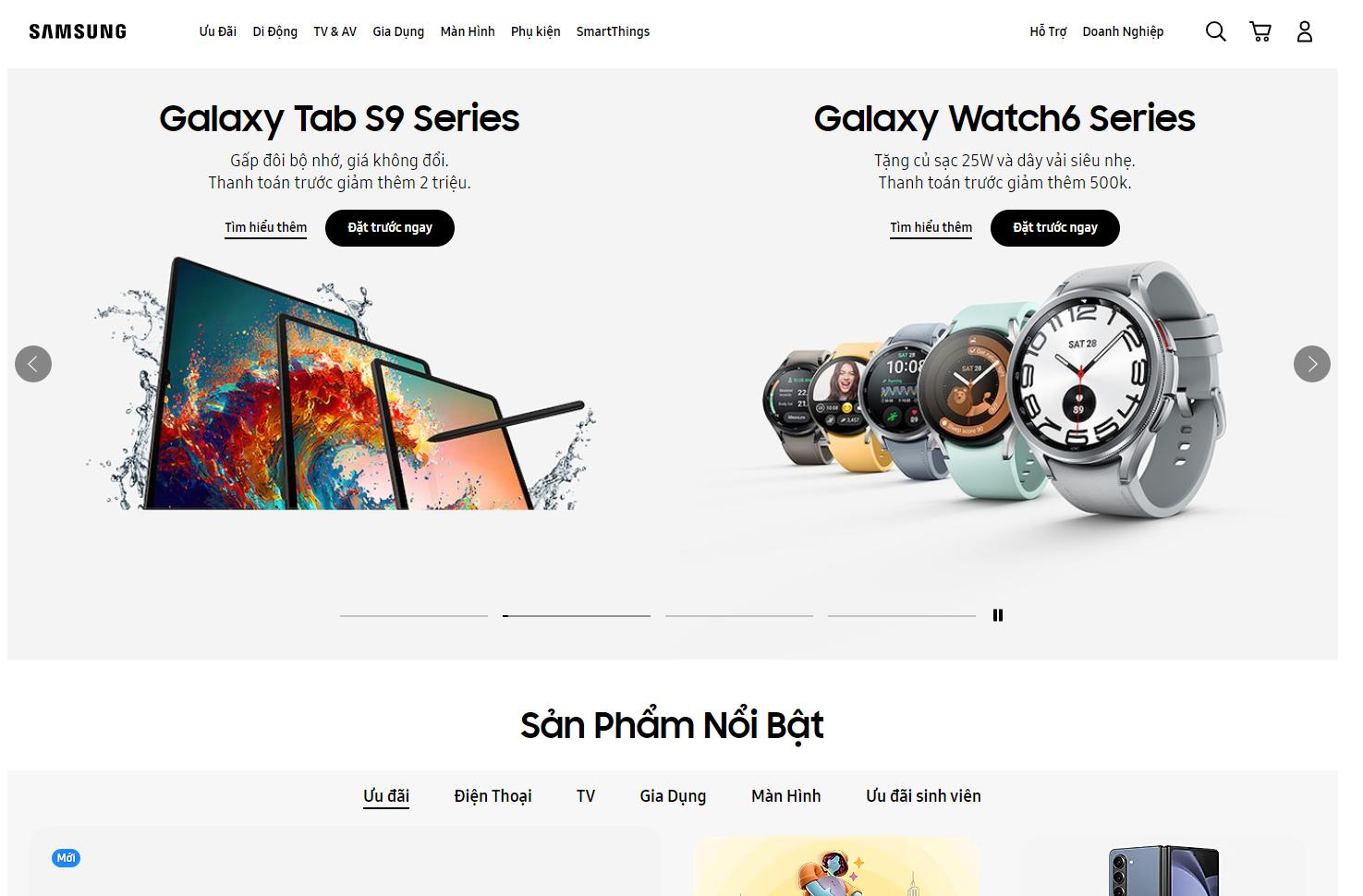 Trang web SamSung ở chế độ máy tính để bàn