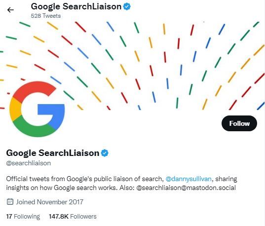 Theo dõi Google SearchLiaison trên Twitter