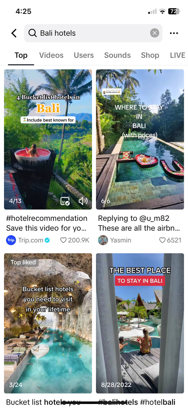 Tiktok Search về Bali Hotels