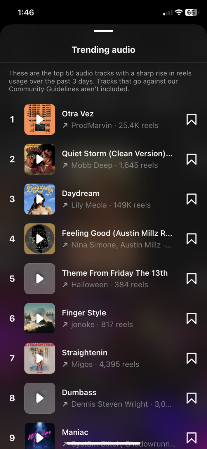 Âm thanh thịnh hành trên Instagram Reels