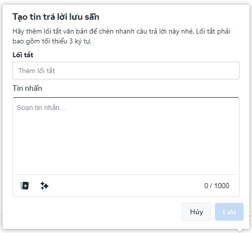 Facebook Messenger câu trả lời lưu sẵn