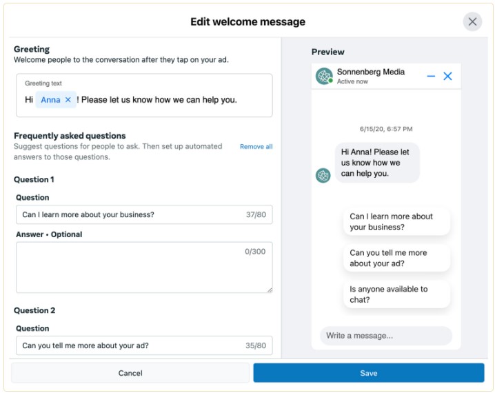 Facebook Messenger quảng cáo tin nhắn