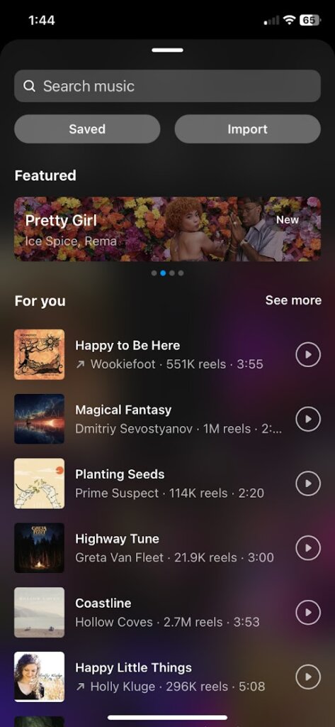 Sử dụng âm thanh cho Instagram Reels