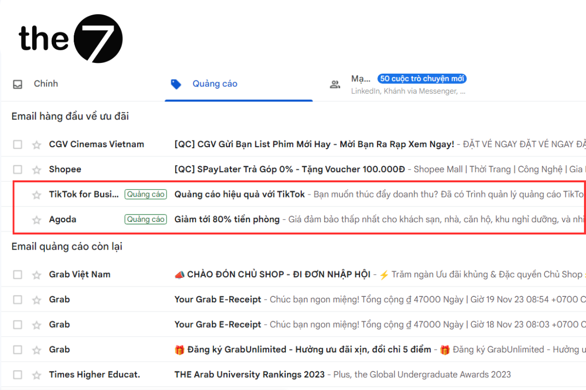 Quảng cáo gmail sẽ hiển thị ở Tab quảng cáo trong thư điện tử