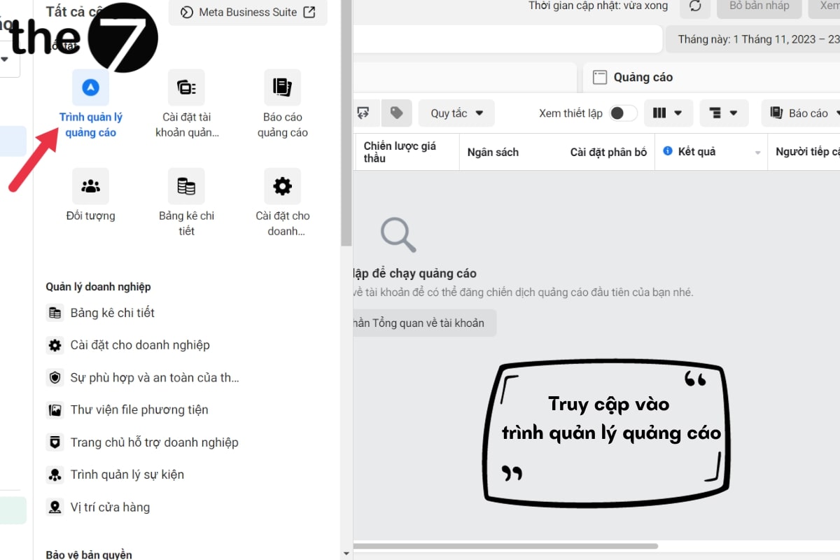 trình quản lý quảng cáo trên tài khoản quảng cáo Facebook