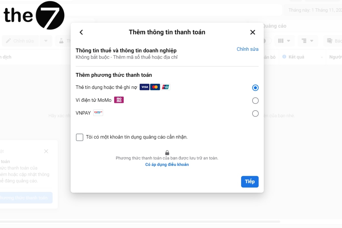 nạp tiền vào tài khoản Facebook qua Momo, VNPay hoặc thẻ Visa