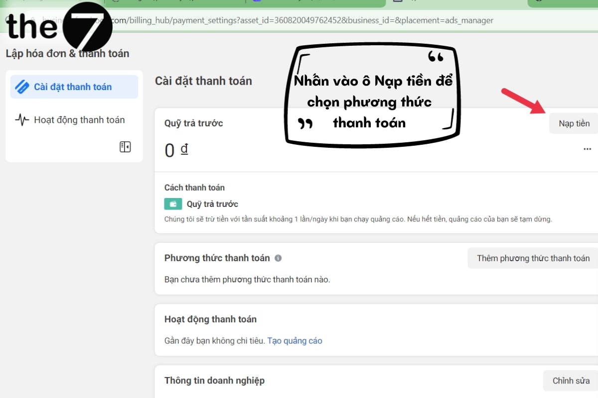 Chọn phương thức thanh toán thường sử dụng để nhập thông tin dễ dàng hơn