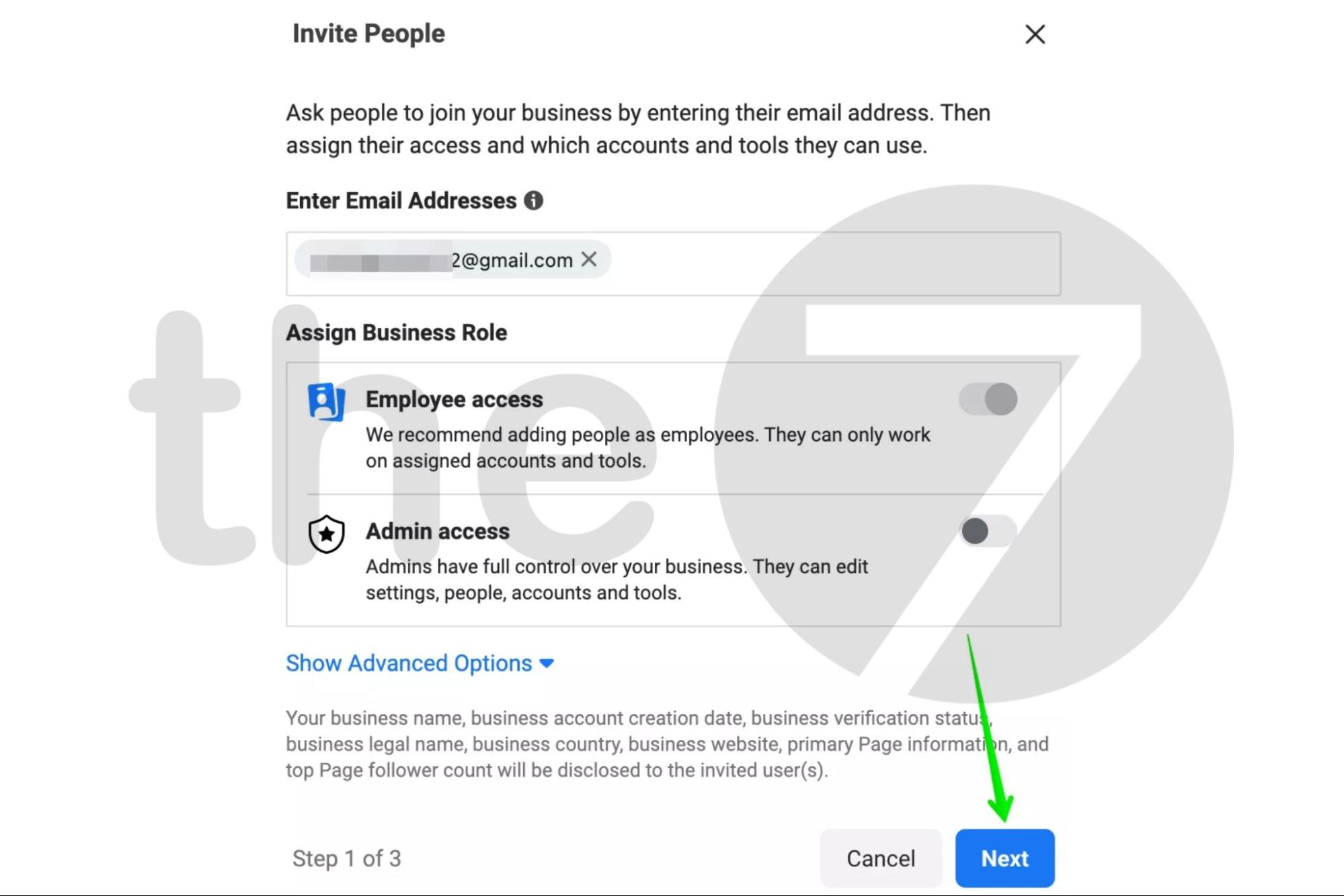 Nhập email đăng ký Facebook của người bạn muốn set quyền