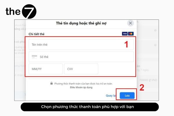 Điền đầy đủ thông tin thanh toán phù hợp
