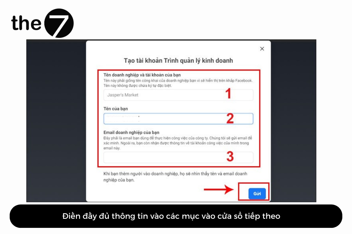 Đặt tên tài khoản Business và nhấn gửi