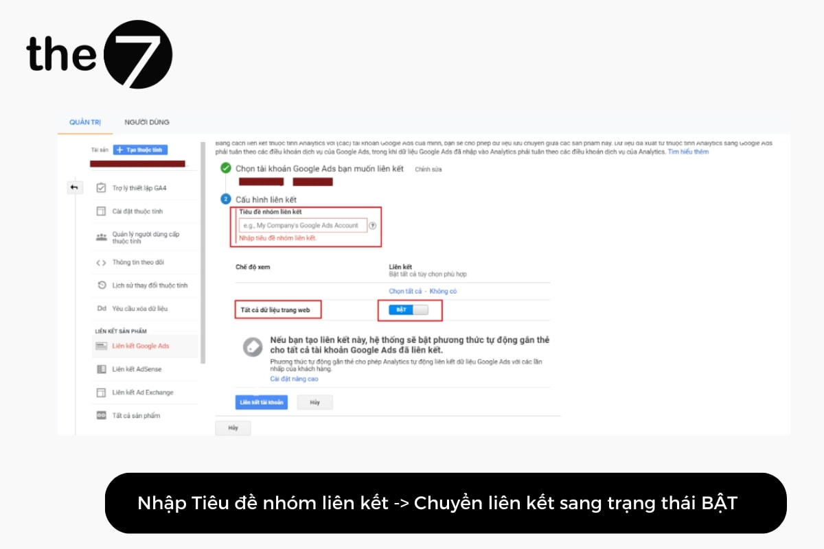 Nhập “Tiêu đề nhóm liên kết”, chuyển sang chế độ “Bật” cho từng chế độ xem trong thuộc tính