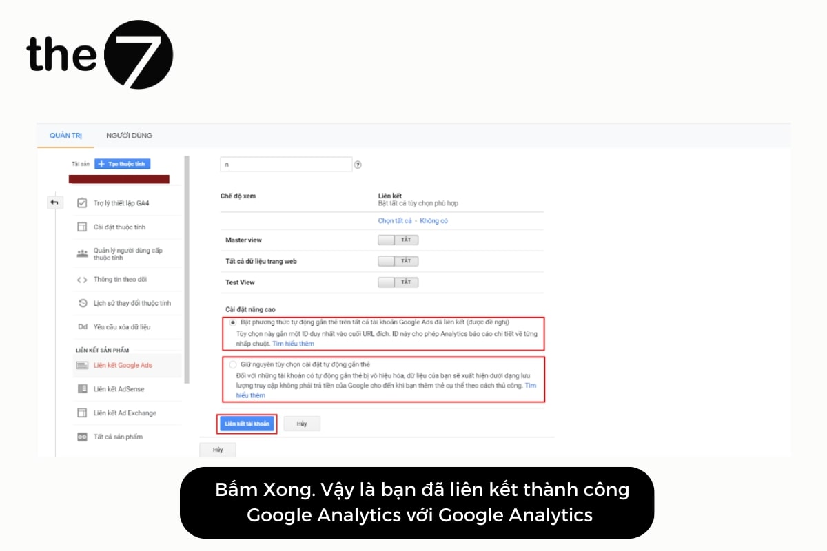 Hoàn tất liên kết Google Analytics với Ads