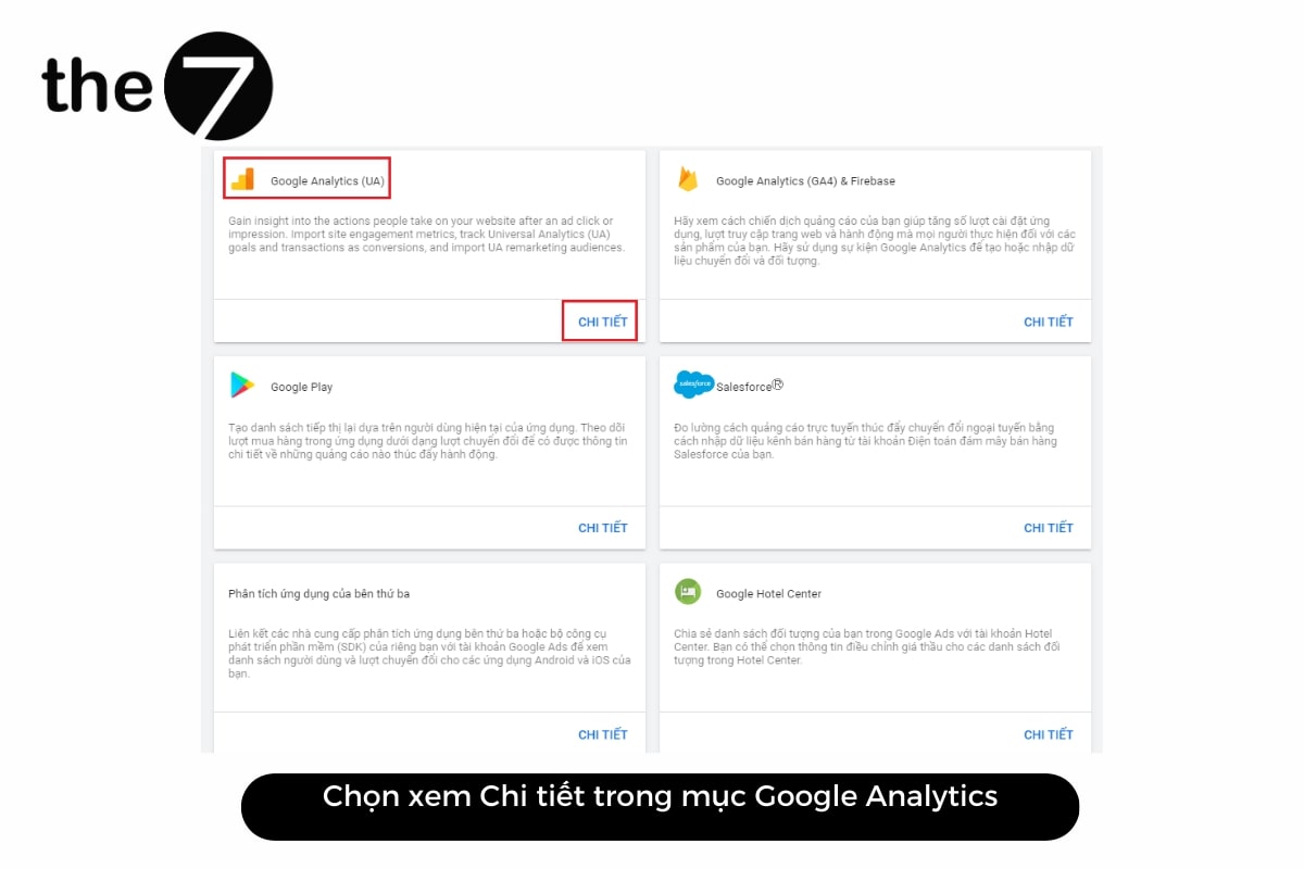 Trong mục Google Analytics chọn xem “Chi tiết”