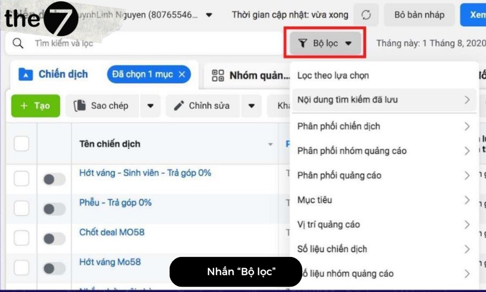 Mục “Bộ lọc”