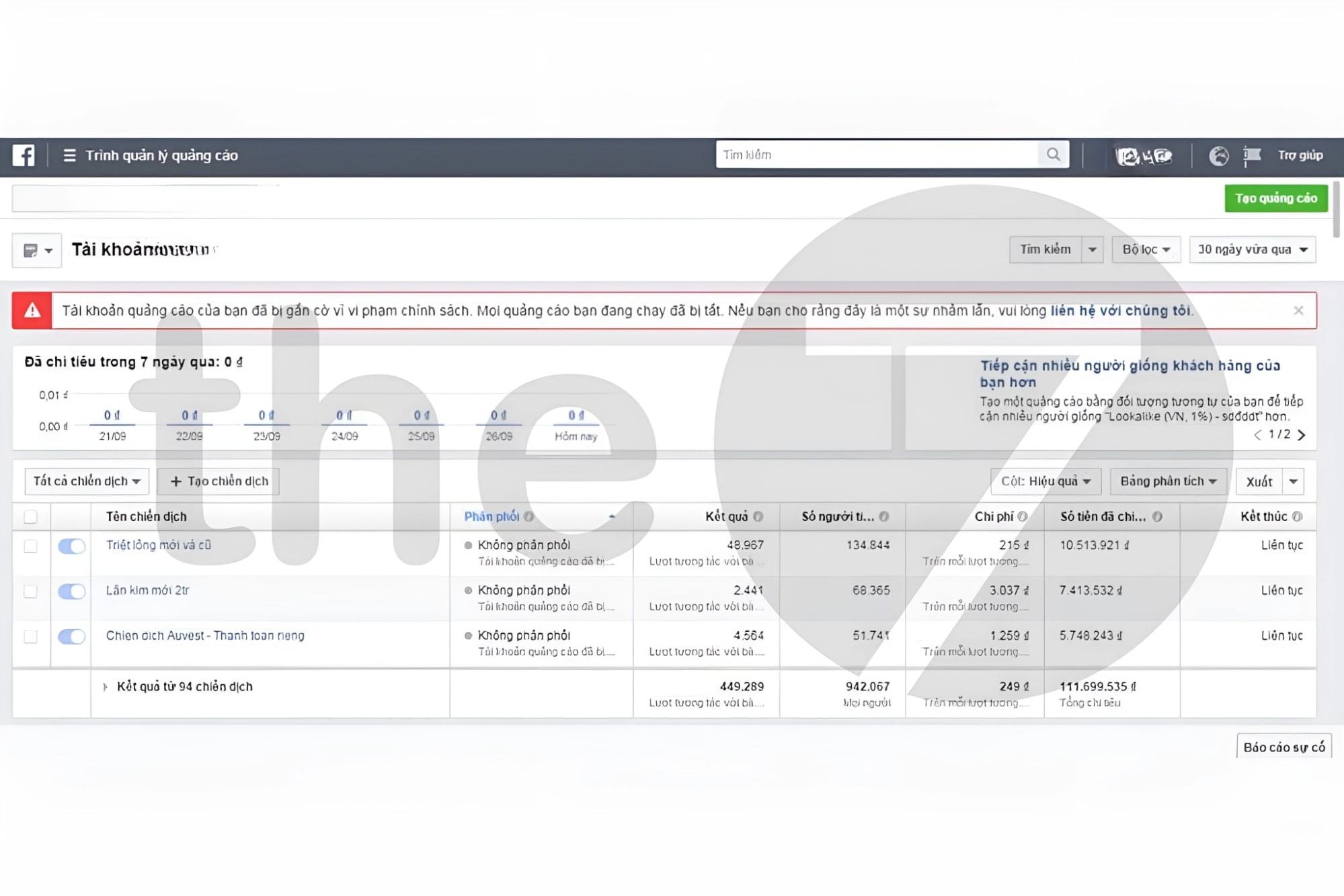 Tài khoản quảng cáo có vấn đề do khâu thanh toán