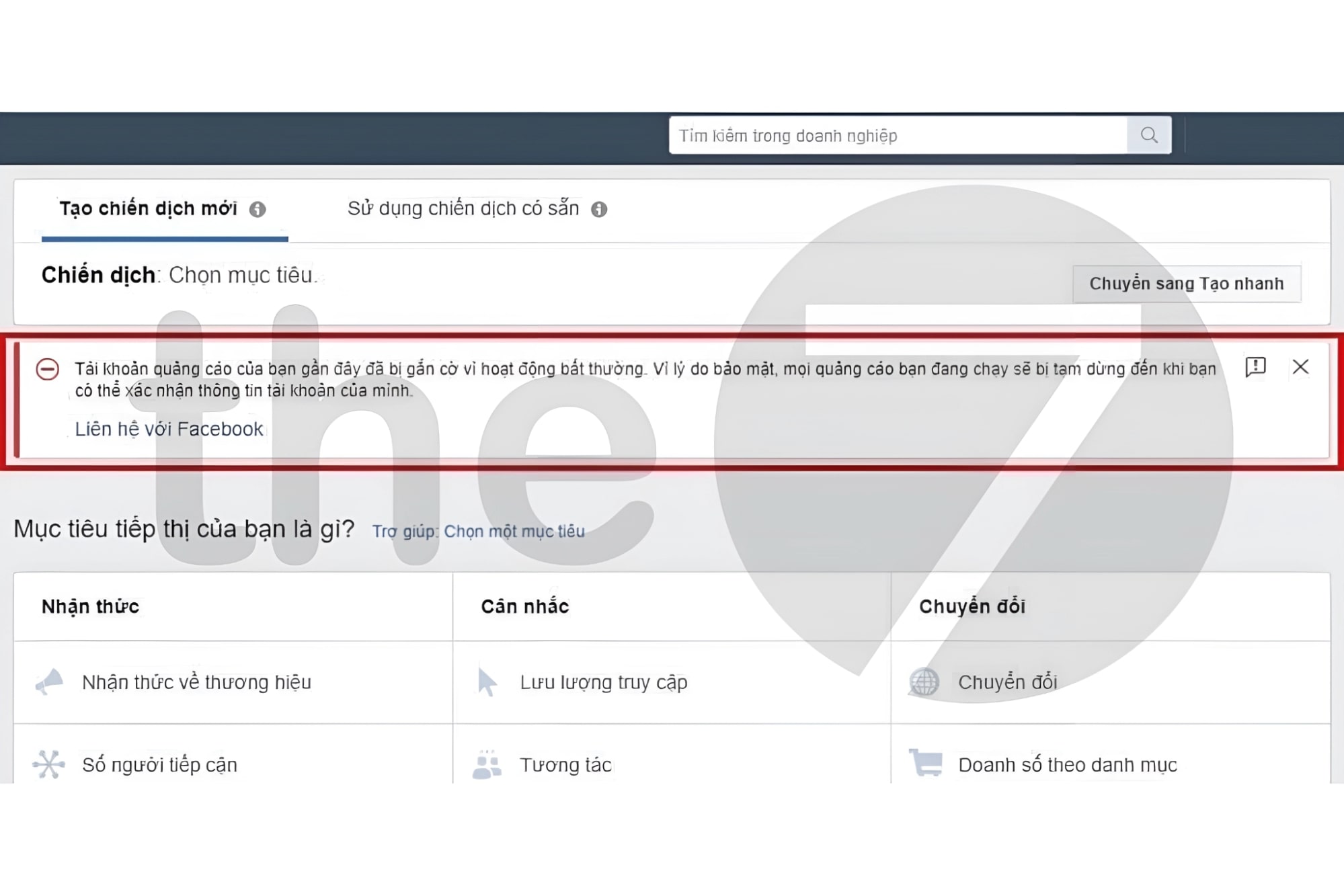 quảng cáo Facebook bị gắn cờ