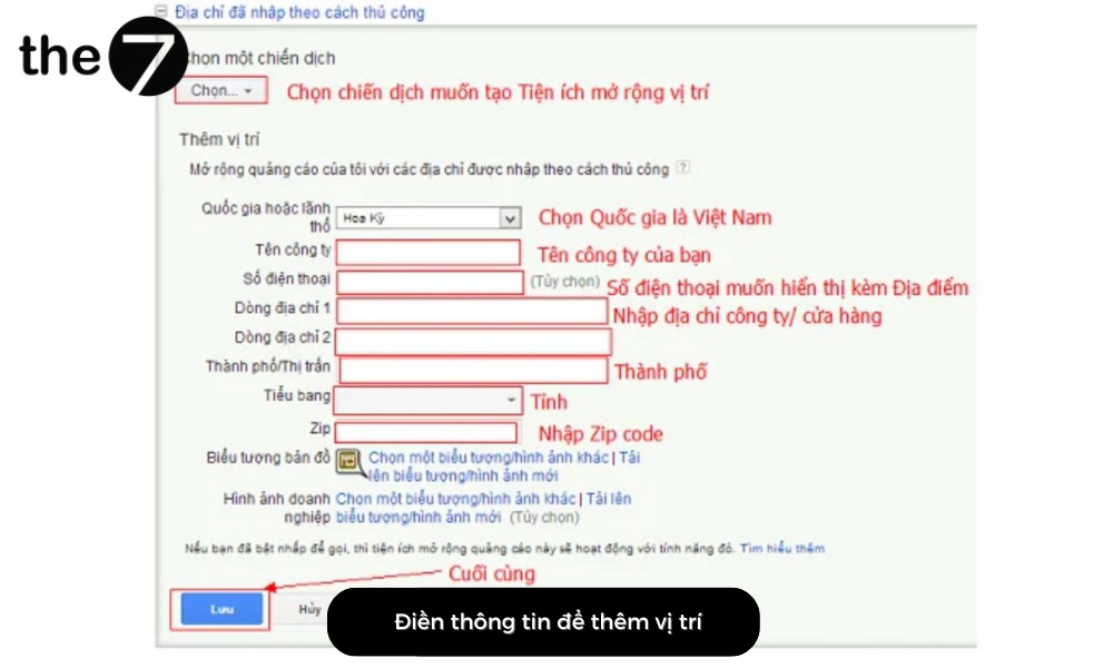 Điền thông tin thêm vị trí