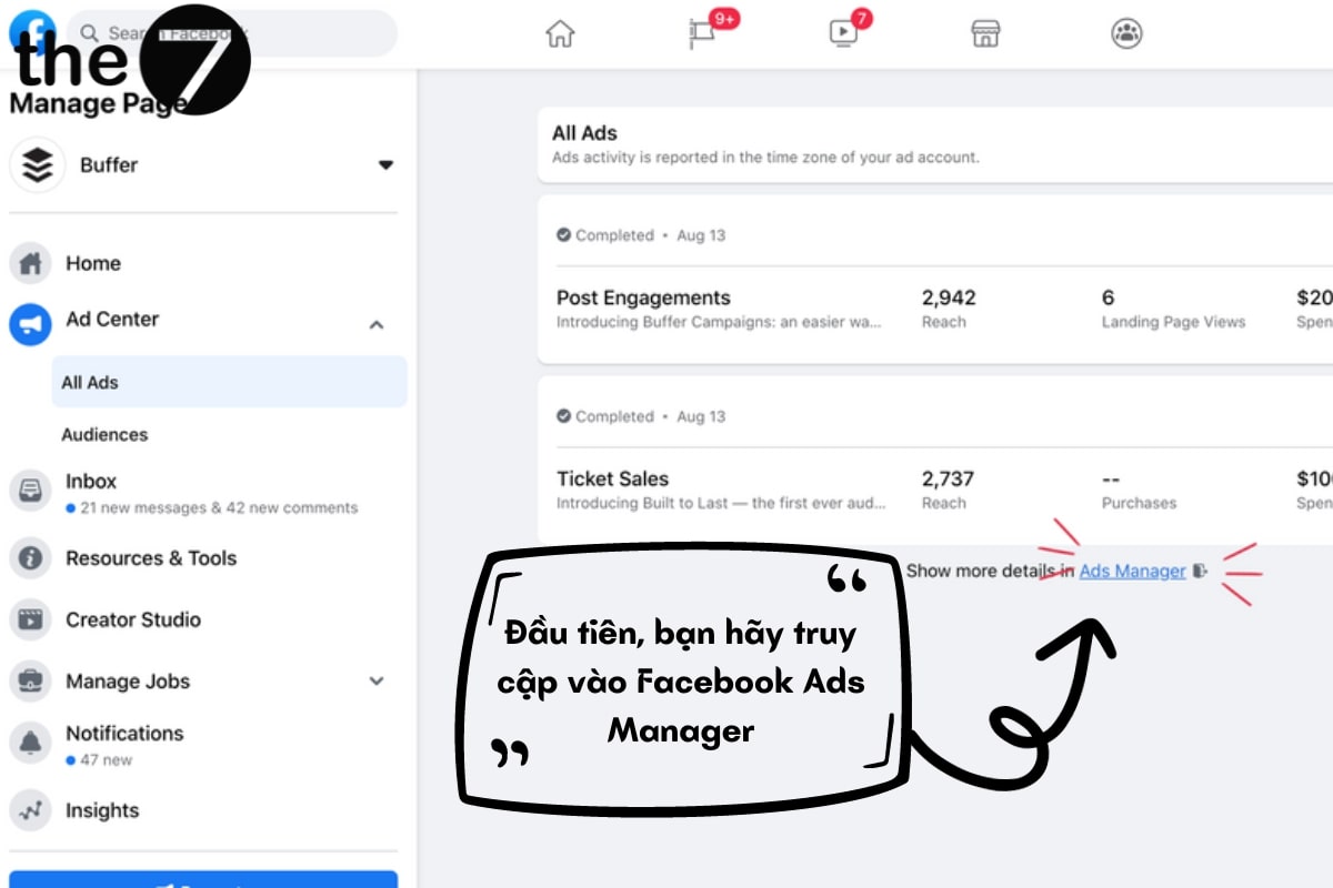 Truy cập vào bản báo cáo Facebook Ads Manager