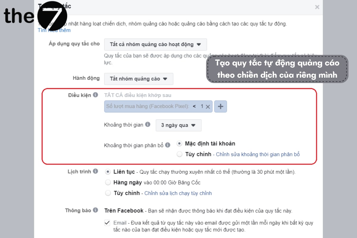 Chọn tạo quy tắc để thiết lập tối ưu hoá quảng cáo Facebook tự động