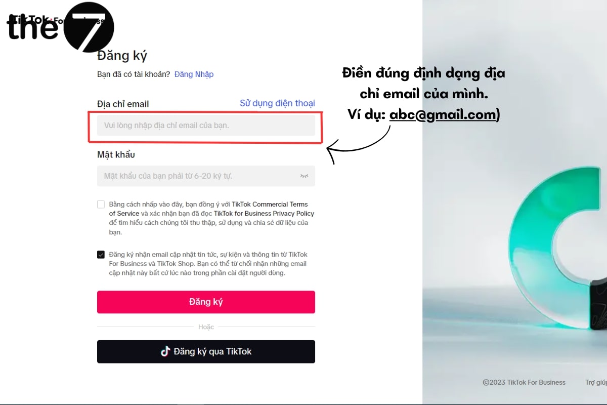 Đăng ký tài khoản qua email