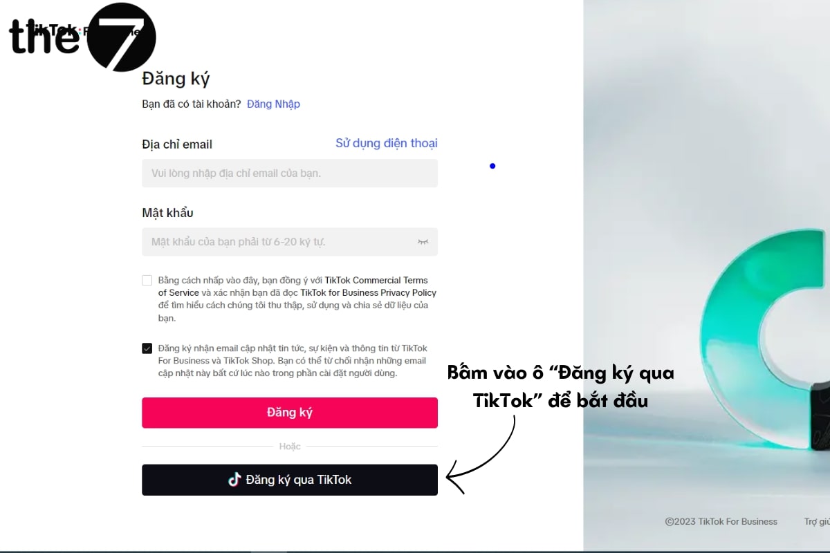 Đăng ký bằng tài khoản TikTok