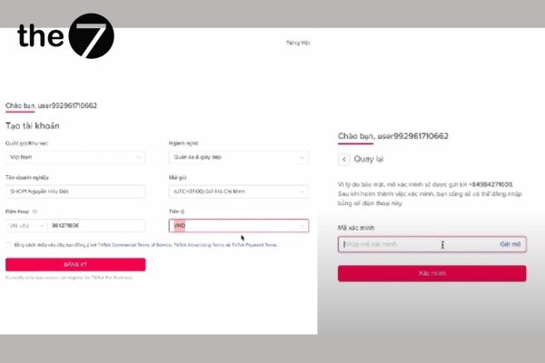 Điền mã số xác minh được gửi từ số điện thoại