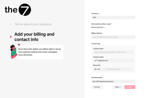 Chọn Create để tạo tài khoản