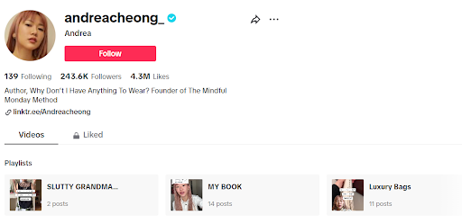 Trang Instargram của Fashion Influencers Andreachoeng