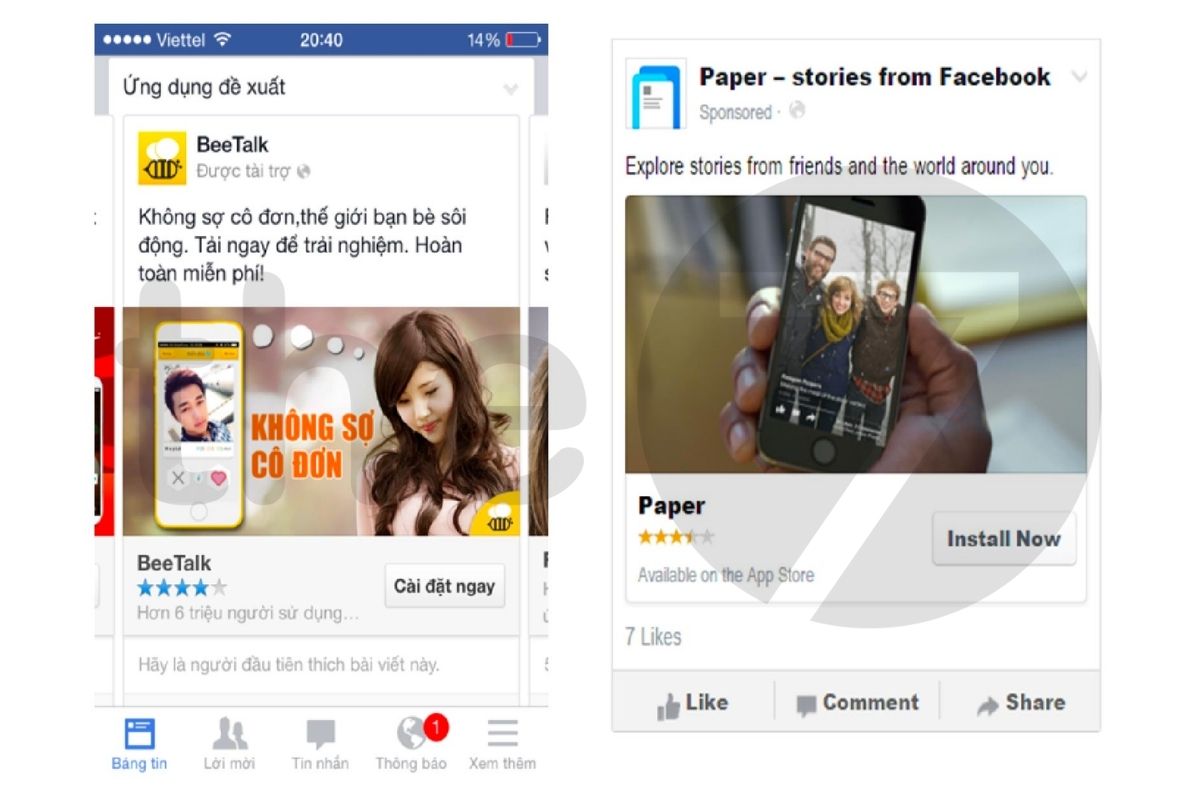 quảng cáo cài đặt ứng dụng từ Facebook