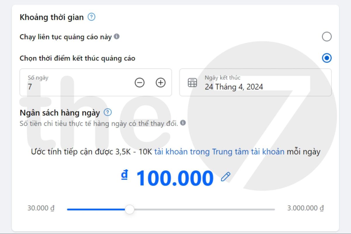 Thiết lập ngân sách và ngày chạy quảng cáo