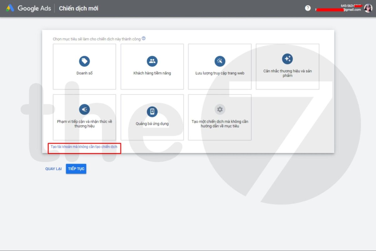Tạo tài khoản không cần chiến dịch