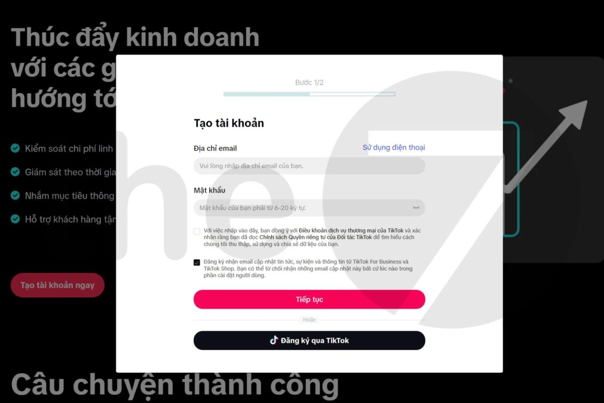 Cách tạo tài khoản quảng cáo TikTok