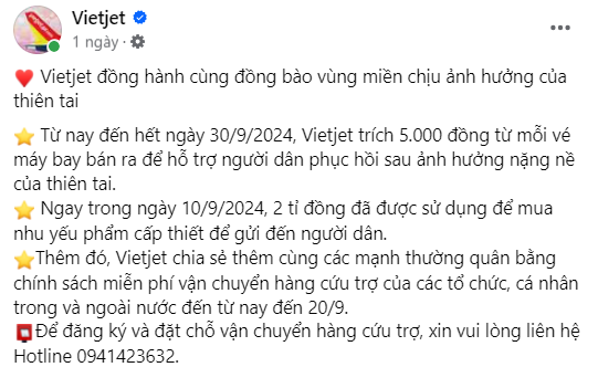 Bài đăng của Vietjet khi thực hiện chiến dịch tương tự Katinat. Nguồn MarketingAI